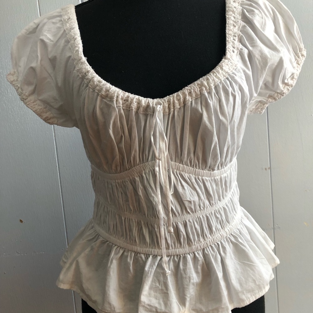 Women's White Boho Corset Like Peplum Blouse